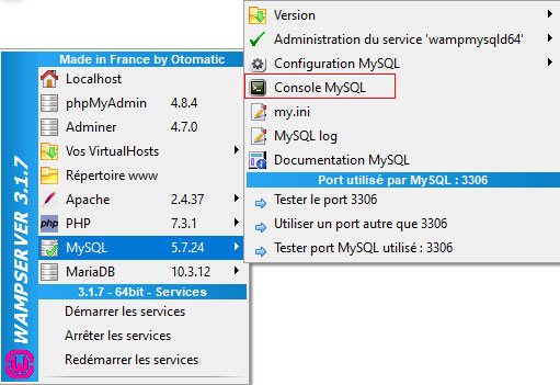 wamp - accéder console mysql