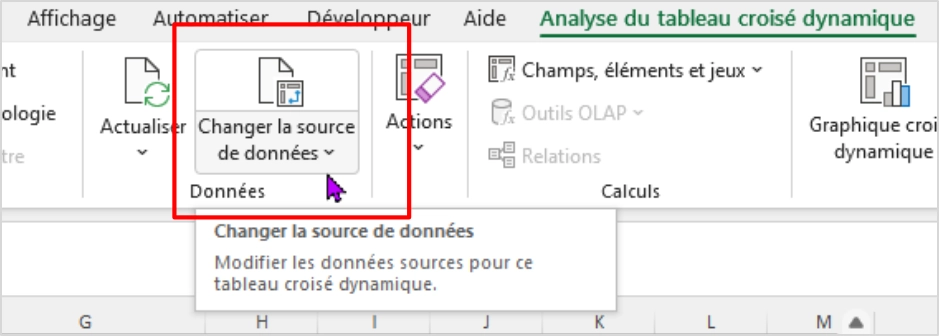 Bouton changer la source de données