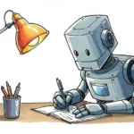 écrire comme une IA – illustration robot écrivant