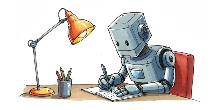 écrire comme une IA – illustration robot écrivant