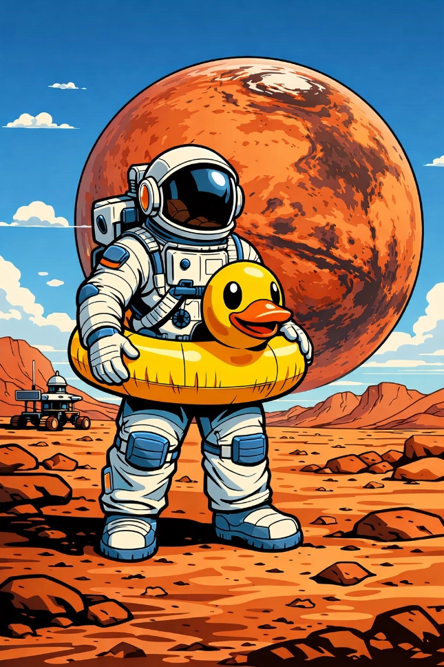image générée par IA avec prompt simple – astronaute bouée mars